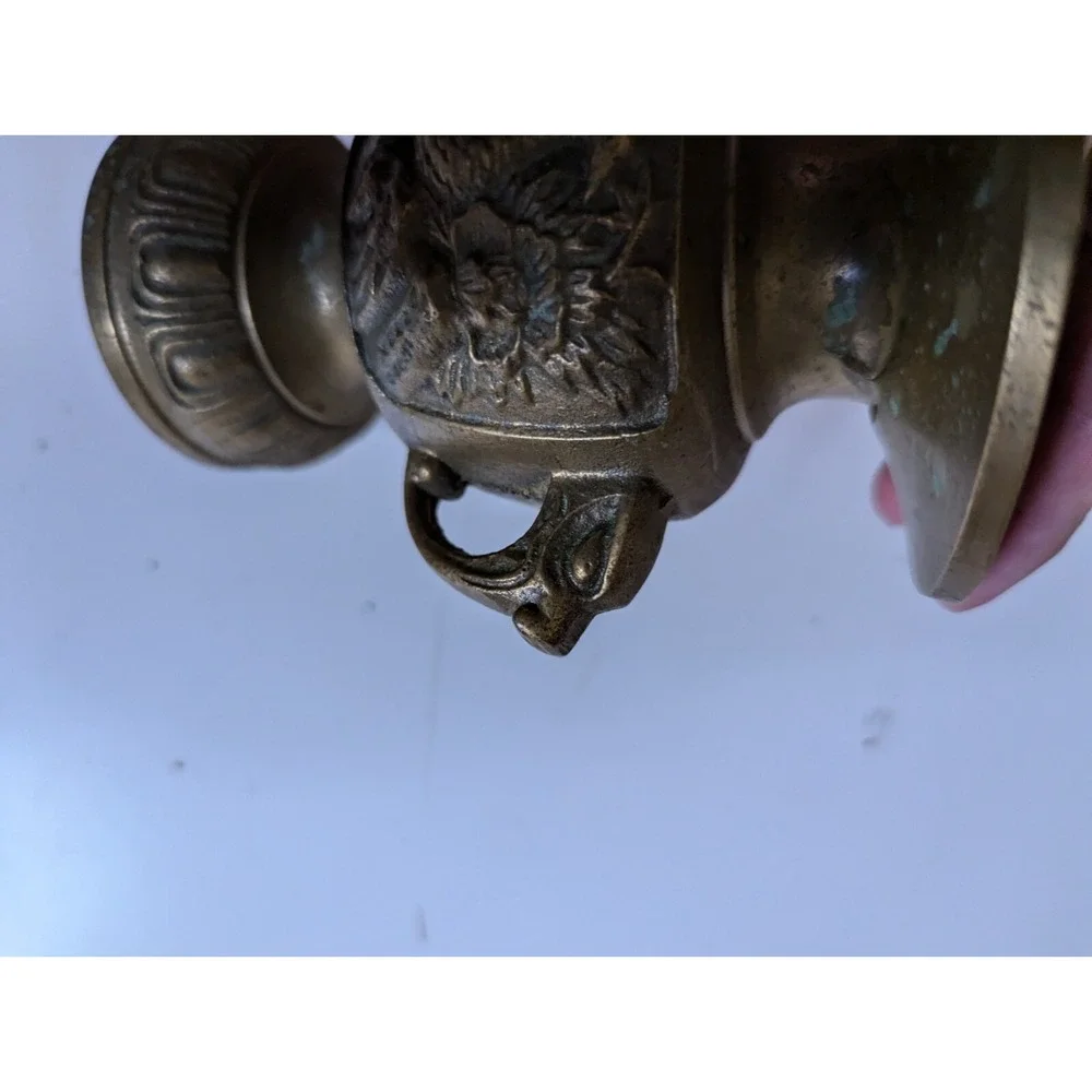 Vintage brass ?‎ Peacock design eagle face handles alter flower vase estate find